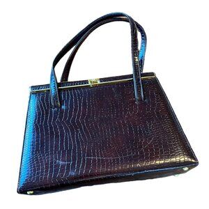 Vintage Lennox Deep Burgundy Faux Leather Gold Hardware Handbag